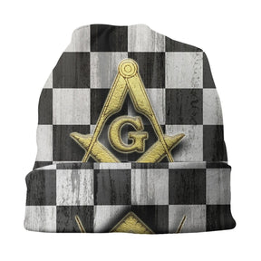 Master Mason Blue Lodge Beanie - Checkers Slouchy Hat - Bricks Masons