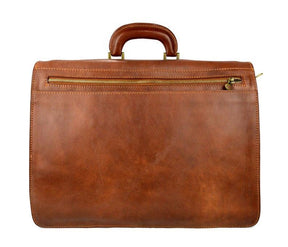 32nd Degree Scottish Rite Briefcase - Wings Down Genuine Brown Leather - Bricks Masons