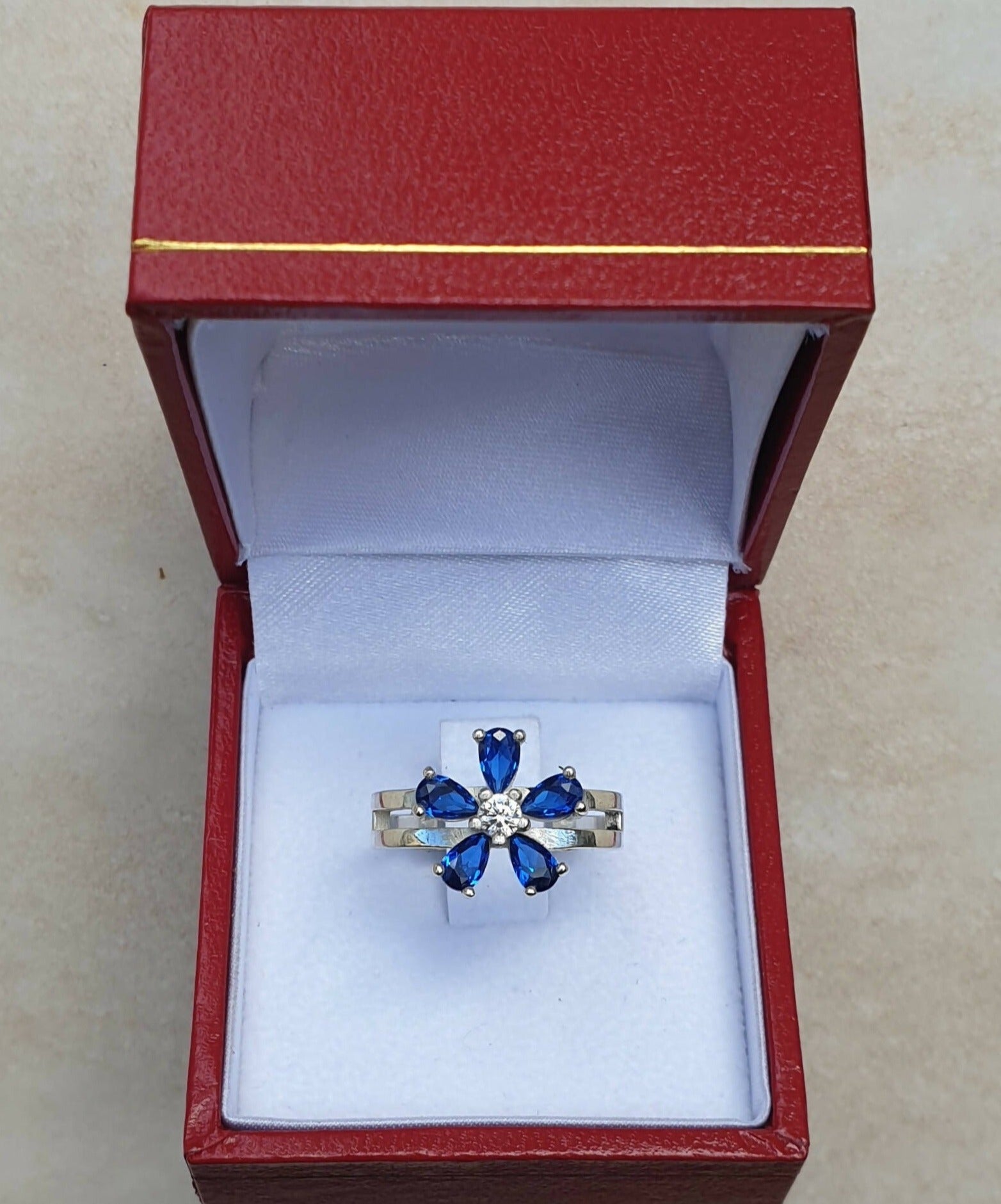 Masonic Ring - Forget Me Not 925K Silver with Dark Blue Stones - Bricks Masons