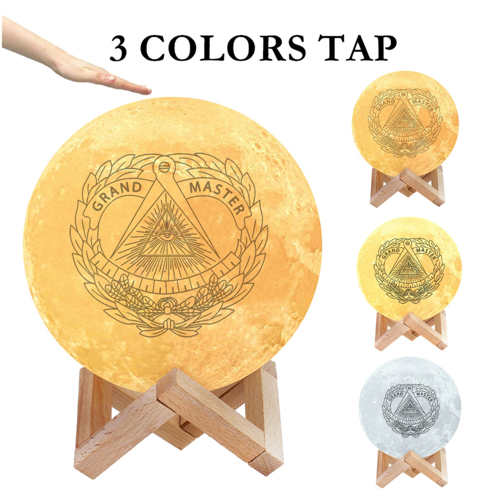 Grand Master Blue Lodge Lamp - 3D Moon Various Colors - Bricks Masons