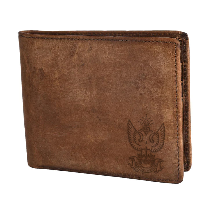 Handmade Leather 33rd Degree Scottish Rite Wallet - Wings Up Light & Dark Brown - Bricks Masons