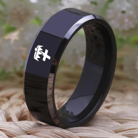 Knights Templar Commandery Ring - Black Tungsten Carbide - Bricks Masons