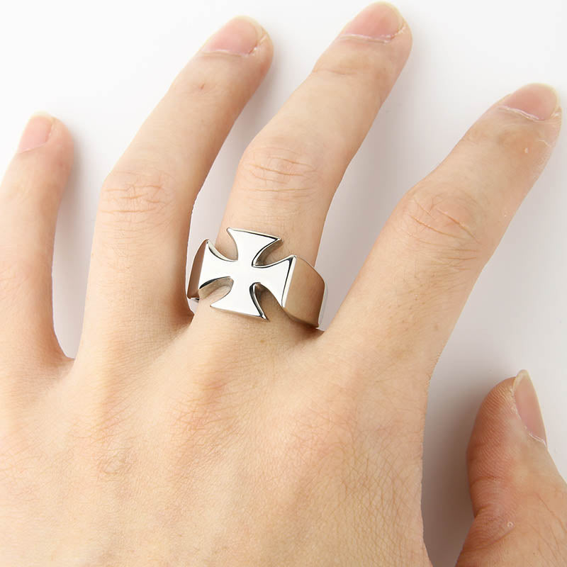 Knights Templar Stainless Steel Polished Signet Rings [Silver, Black, Gold] - Bricks Masons