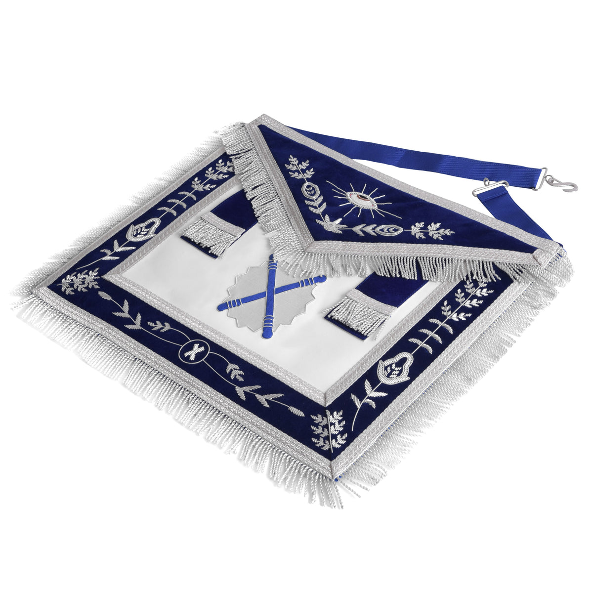 Marshal Blue Lodge Officer Apron - Silver Fringe & Side Tabs - Bricks Masons
