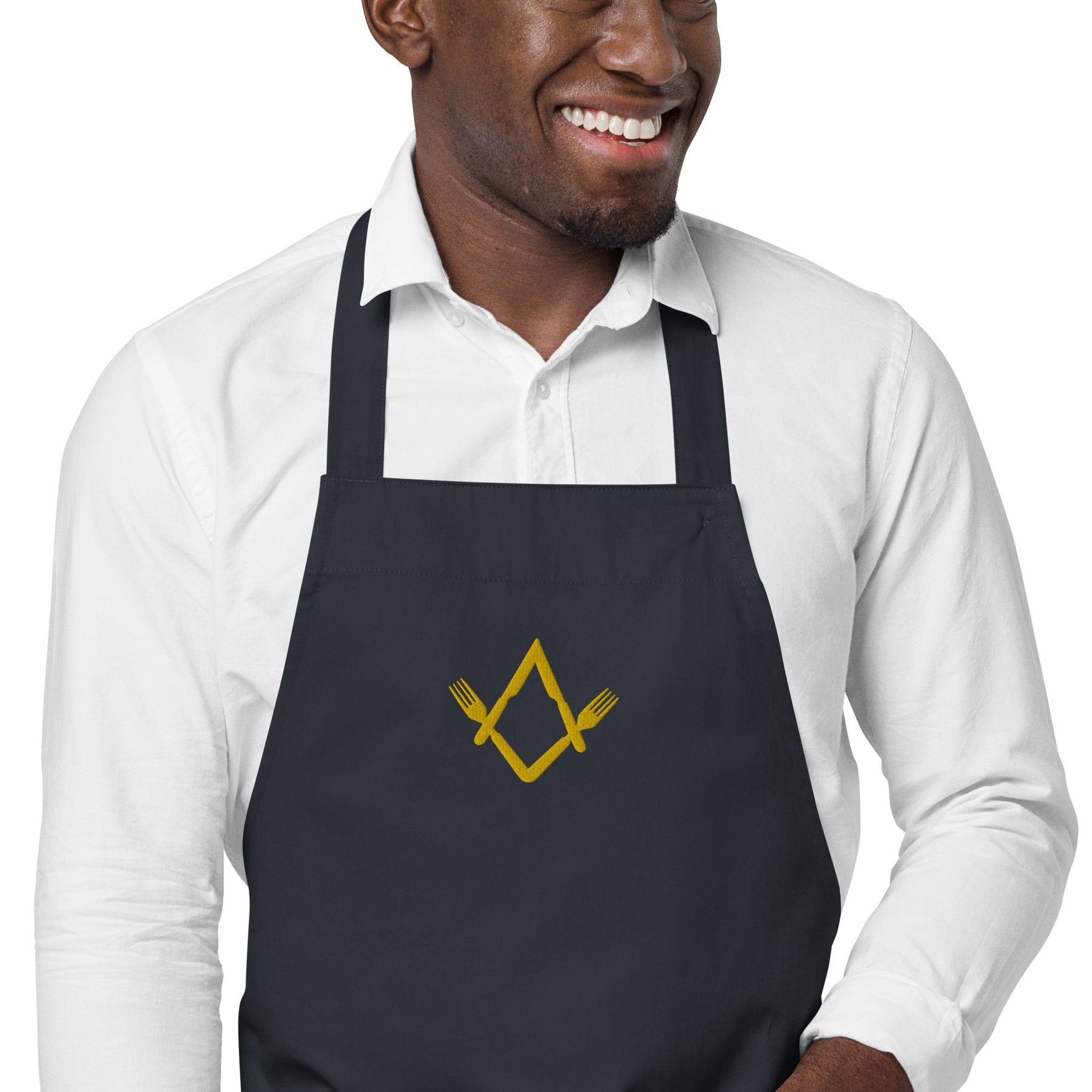 Master Mason Bllue Lodge Kitchen Apron - Fork Square and Compass Embroidery - Bricks Masons