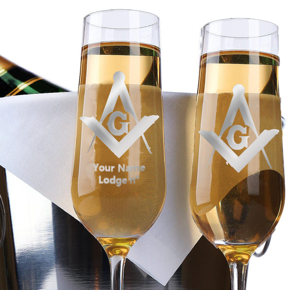 Master Mason Blue Lodge Champagne Flute - 2 Pieces Set - Bricks Masons