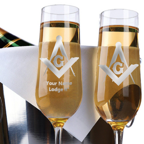 Master Mason Blue Lodge Champagne Flute - 2 Pieces Set - Bricks Masons