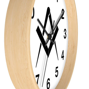 Master Mason Blue Lodge Clock - Wooden Frame Square & Compass - Bricks Masons
