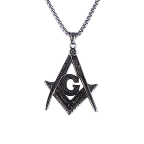 Master Mason Blue Lodge Necklace - Silver Titanium Steel Square & Compass G - Bricks Masons