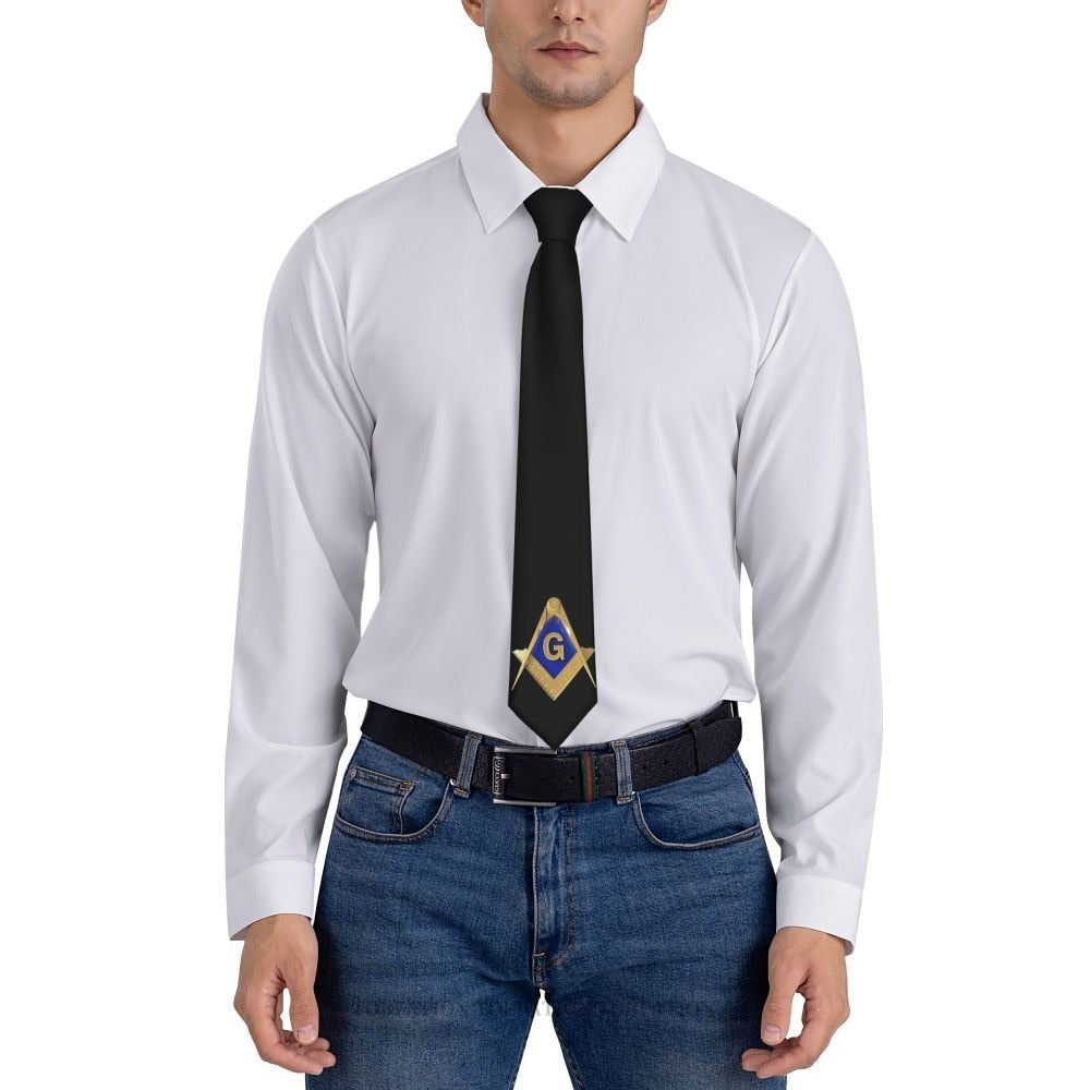 Master Mason Blue Lodge Necktie - Gold Square & Compass G - Bricks Masons