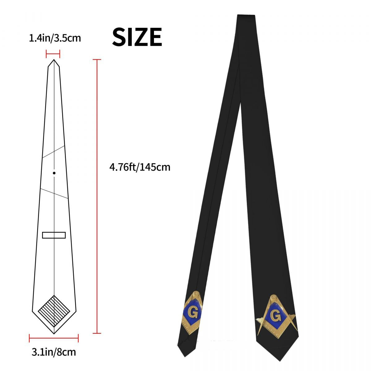 Master Mason Blue Lodge Necktie - Gold Square & Compass G - Bricks Masons