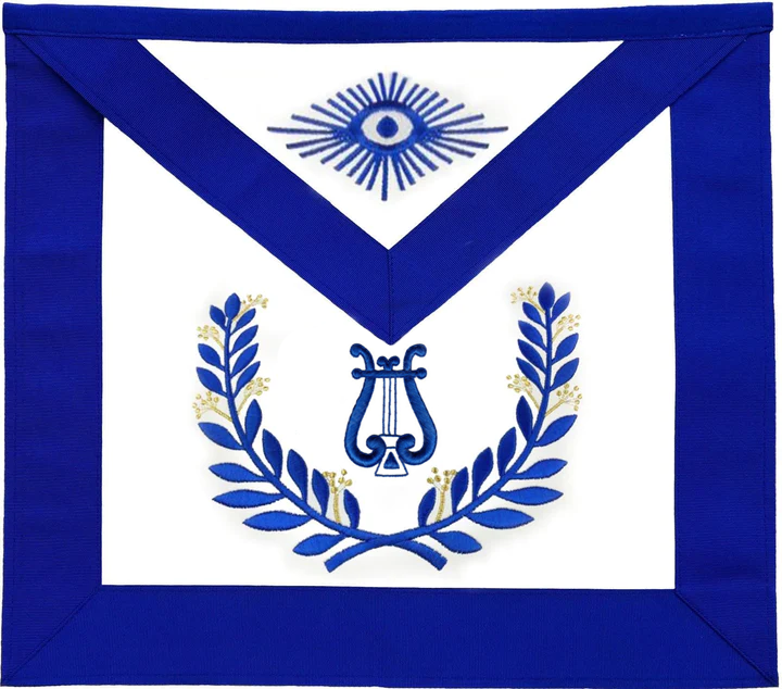 Organist Blue Lodge Officer Apron - Royal Blue Wreath Embroidery - Bricks Masons