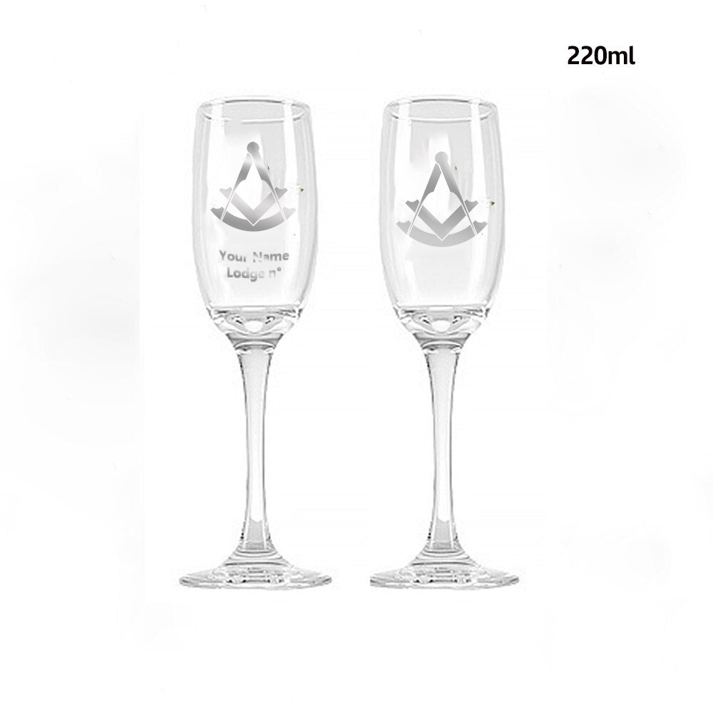 Past Master Blue Lodge Champagne Flute - 2 Pieces Set - Bricks Masons