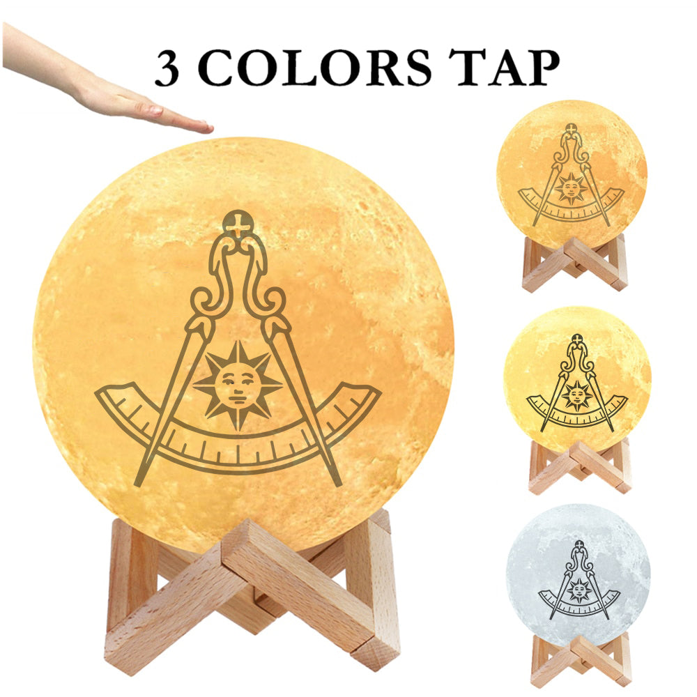 Past Master Blue Lodge California Regulation Lamp - 3D Moon Various Colors - Bricks Masons