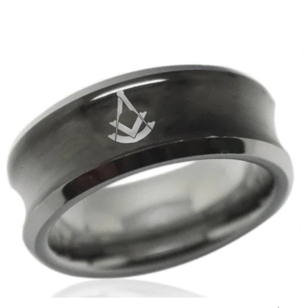 Past Master Blue Lodge Ring - Black Concave Tungsten - Bricks Masons