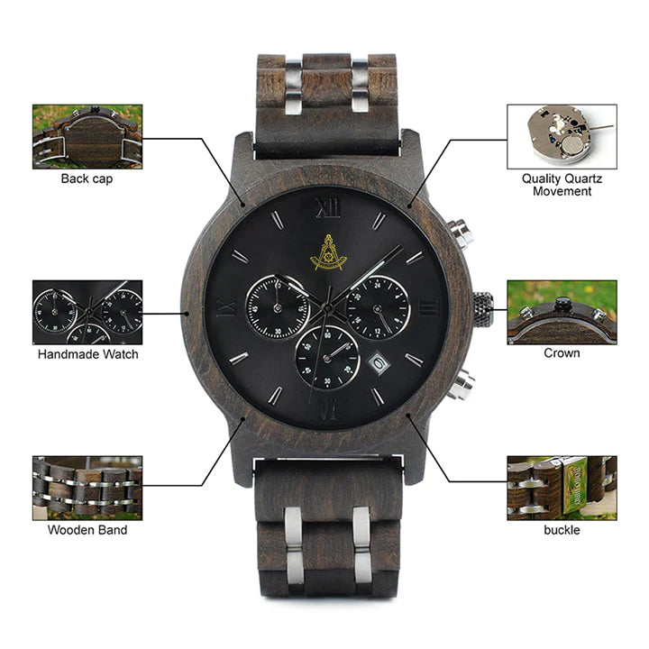 Past Master Blue Lodge California Regulation Wristwatch - Various Wood Colors - Bricks Masons