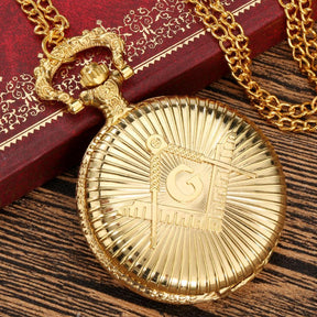 Master Mason Blue Lodge Pocket Watch - Square Compass G Gold - Bricks Masons