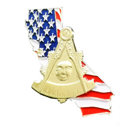Past Master Blue Lodge Lapel Pin - USA Flag California Map - Bricks Masons