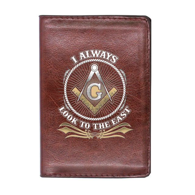 Master Mason Blue Lodge Wallet - I Always Look To The East PU Leather Black/Brown - Bricks Masons