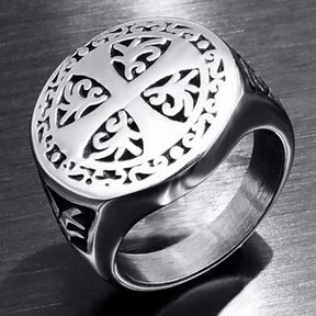 Knights Templar Cross Silver Seal Ring - Bricks Masons