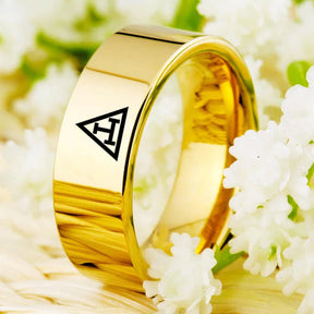 Royal Arch Chapter Ring - Gold Color Pipe Cut Tungsten - Bricks Masons