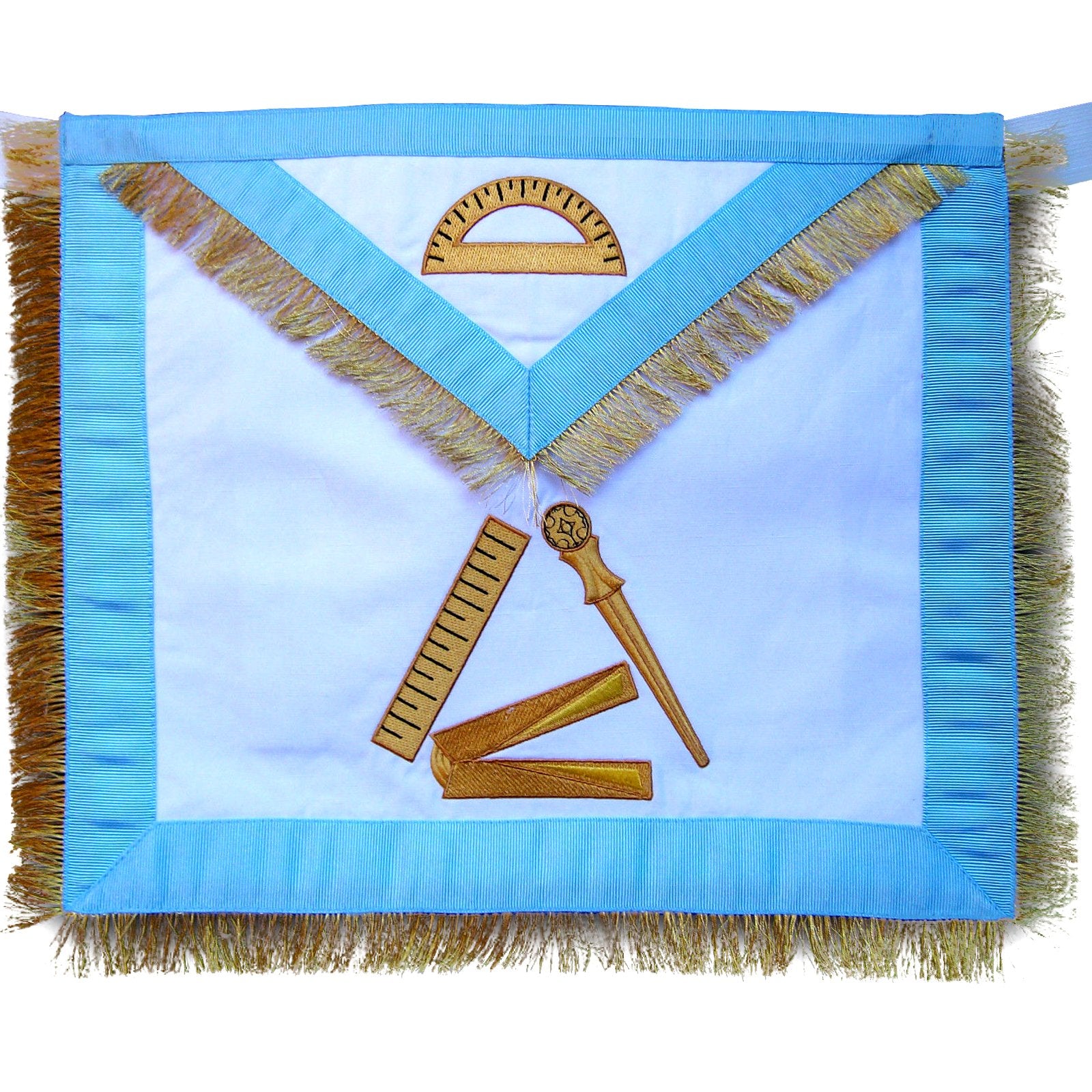 12th Degree Scottish Rite Apron - White with Sky Blue Borders & Gold Fringe - Bricks Masons