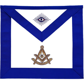 Past Master Blue Lodge Apron - Royal Blue Grosgrain Gold Embroidery - Bricks Masons